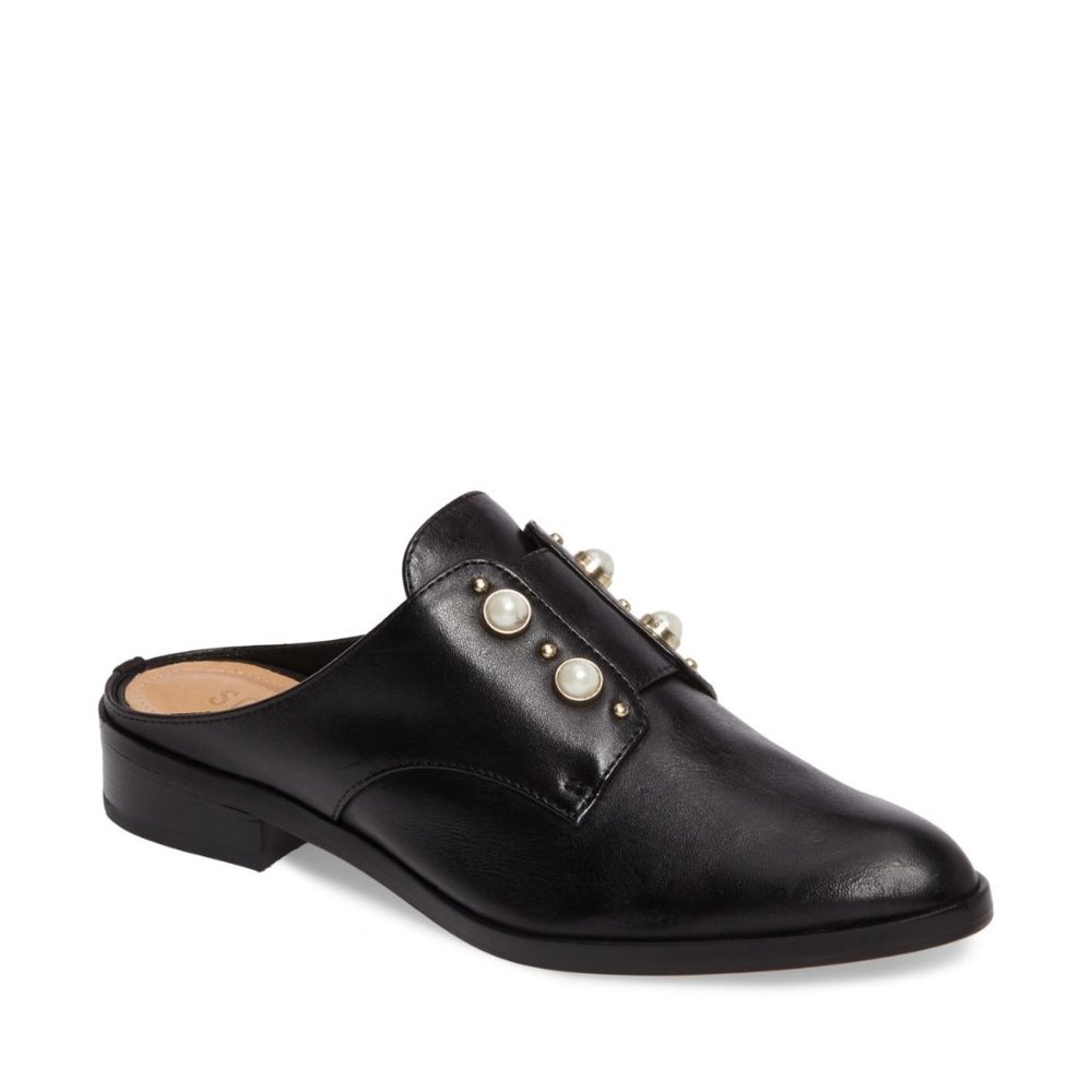 Schutz NEW Pearl Stud ALL- Leather Mules Clogs Slip-On Shoes SILVER Women's🎉HP - Picture 8 of 14